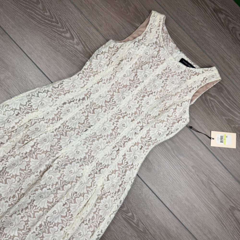 Ivanka Trump Women Dress Sleeveless Floral Lace Fit and Flare Ivory 4